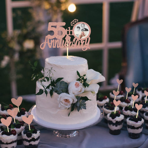 Sumerk 55th Anniversary Cake Topper,13PCS Rose Gold Glitter Cake Toppers Cake Decorations Set for 55th Wedding Anniversary Celebration Party...