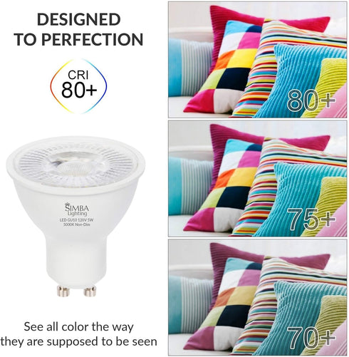 Simba Lighting LED GU10 5W Non-Dimmable Spot Light Bulb (6 Pack) Halogen 50W Replacement MR16 Shape for Accent, Recessed, Track Lighting, 38° Beam...