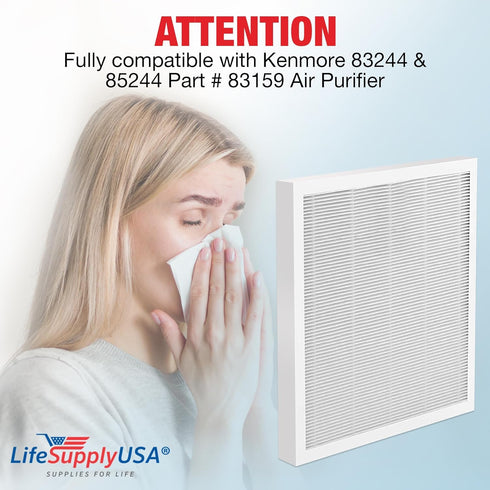 LifeSupplyUSA True HEPA Filter Replacement Compatible with Kenmore 83244 & 85244 Part # 83159 Air Purifiers...