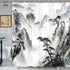 Japanese Shower Curtain, Asian Landscape Painting Oriental Ink Watercolor Mountain Tree Abstract Bath Curtains, Black Print Fabric Bathroom Access...