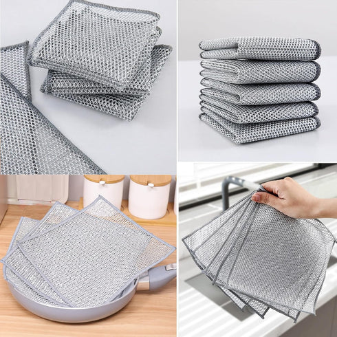 Double Layer Multipurpose Non Scratch Wire Dishcloth, Soft Wire Dishwashing Rag Safe for Non-Stick Cookware, Scrubs & Cleans for Dishes, Sinks, Co...