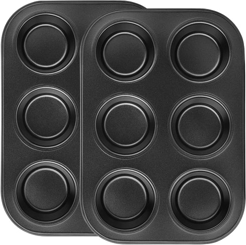 Beasea Muffin Pan 6 Cup, Set of 2 Non Stick Muffin Baking Pan, Carbon Steel Muffin Pan Bakeware Set Cupcake Baking Pan for Oven Baking...