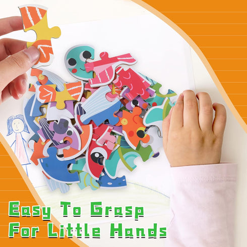 FLYINGSEEDS 6 Packs Marine Animals Shaped Wooden Jigsaw Puzzles, Beginner Puzzles for Toddlers, Montessori Learning Toys Preschool Educational Act...