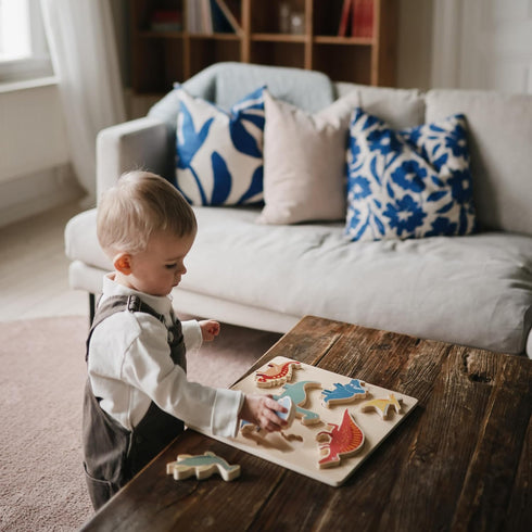 mushie Wooden Dino Puzzle | for Kids 3 Years+ | Preschool Educational & Toddler Montessori Toys (7 pcs)...