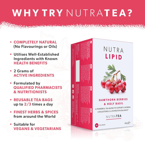 NUTRALIPID - Lipid Management Tea | Cholesterol Tea - Support Cholesterol Levels and Heart Health – Includes Red Yeast Rice, Hawthorn Berry & Garl...