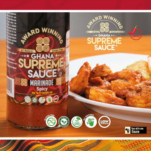 GHANA SUPREME SAUCE - Marinade for Meats and Base for Jollof Rice - Spicy - 12 Fluid Ounces...