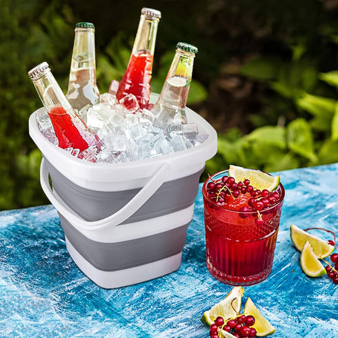 Collapsible Bucket, 5L 1.3Gallon Small Cleaning Mop Buckets for Household Outdoor Car Washing Tub Plastic Foldable Portable Camping Beach Sand Wat...