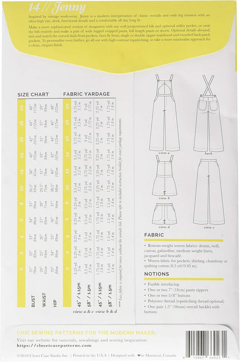 Closet Case Studio Jenny Overalls and Trousers Pattern...