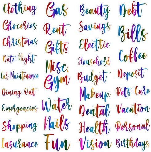 34 Pieces Cash Envelope Labels Stickers Budget Planners Decals Budget Stickers Envelopes Labels Holographic Vinyl Label Decals Finance Planners Mo...