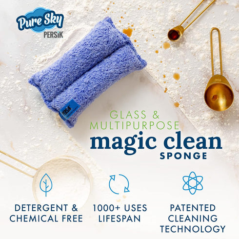 Pure-Sky Ultra Microfiber Cleaning Sponge – 2-in1, Combination for Glass and Multipurpose – JUST ADD Water No Detergents Needed – Use for Windows,...