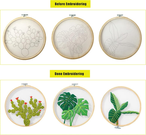 mozhijing 3 Pack Plants Embroidery Kit for Adults,Hand Transparent Embroidery with Plant Patterns and Instructions DIY Kits for Adults with Embroi...