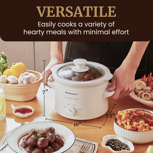 Elite Gourmet MST-250XW Electric Slow Cooker Ceramic Pot Adjustable Temp, Entrees, Sauces, Stews & Dips, Dishwasher Safe Glass Lid & Crock...