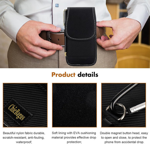 Nylon Phone Case with Belt Clip and Loop, Suitable for iPhone up to 6.5 inch, Carrying Bag Holder Waist Cell Phone Pouch RFID Blocking, Waterproof...