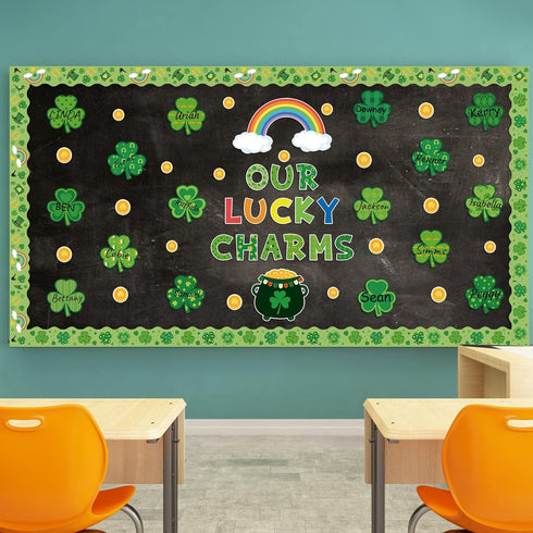 St. Patrick Shamrock Bulletin Board - 121P St. Patrick's Day Shamrock Bulletin Board Classroom Decor Our Lucky Charms Clover Gold Rainbow Stockpot...