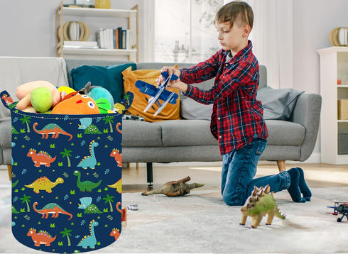 19.7 Inch Dinosaur Round Kids Laundry Clothes Hamper Dino Laundry Basket with Handles,Baby Toys Storage Organizer Bins Laundry Gift Basket for Boy...