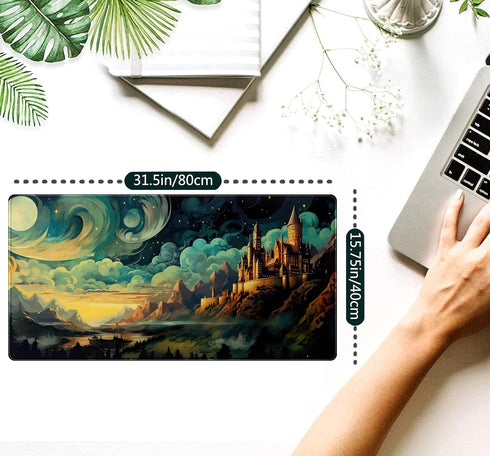 Cool Aesthetic Castle Mouse Pad Desk Pad Cute Cloudy and Starry Desk Mat, Office Desk Decor Anime Mousepad Laptop Keyboard and Mouse Mat, XXL Larg...