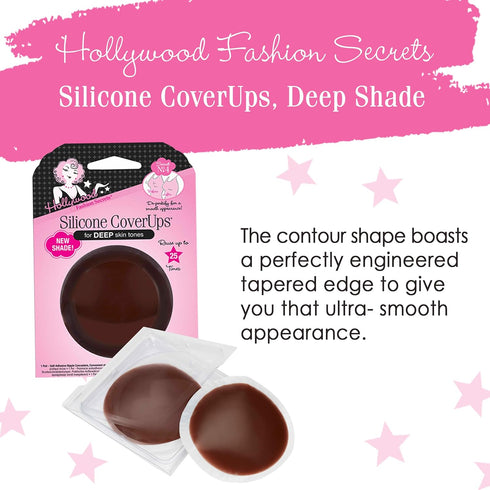 Hollywood Fashion Secrets Silicone Coverups, Hypoallergenic, Reusable, Washable, Gentle on Skin, Ultra Thin, Self Adhesive, Deep Shade, 1 Pack...
