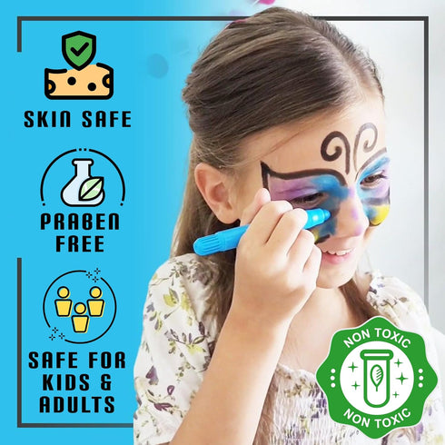 Jim&Gloria Face Paint Makeup Kit 8 Large Pens with Stencils Face Painting Tattoo Washable Body Markers Skin Safe Eyeblack Stick Baseball Sports Ha...