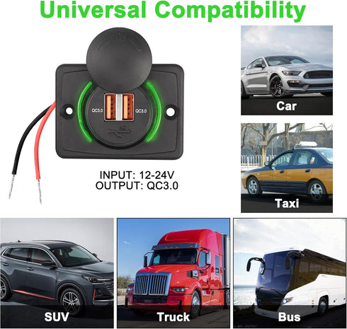 MEIRIYFA RV USB Outlet Wall Mount 12V-24V Quick Charge 3.0 Dual USB A Car Charger Power Socket with Cap for Cars Bus RV Boat Automotive Marine ATV...