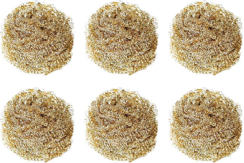 6 Pcs Brass Kitchen Cleaner Scrubbing Scour Copper Scrubber Non-Scratch Dishes Scrubber,Kitchen Steel Wool Easy Scouring Scrubbing Brush,Pot Pan O...