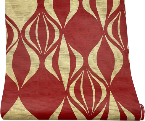 Yifely Red Geometric Design Furniture Paper Self-Adhesive Shelf Liner Dresser Drawer Sticker 17.7 Inch by 9.8 Feet...