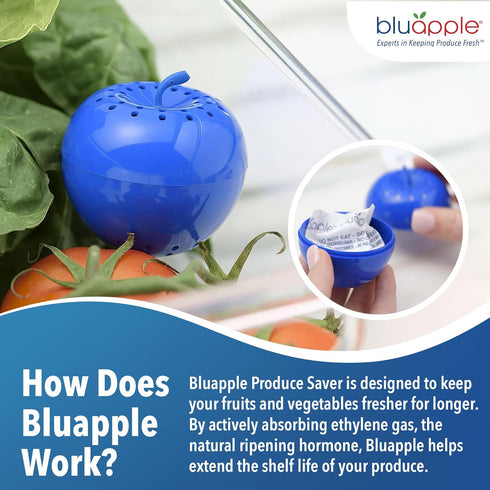 Bluapple Ethylene Gas Absorber Produce Saver Combo Pack - Keeps Fruits & Veggies Fresh in Refrigerator, Lasts up to 3 Months, 8 Packets and 2 Blua...