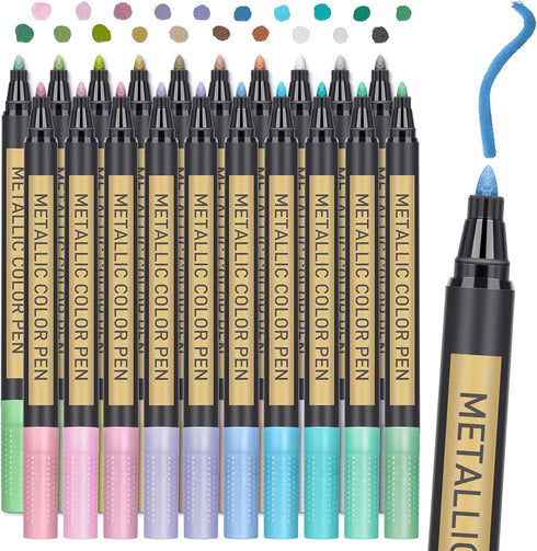 JR.WHITE Metallic Paint Markers, 20 Colors Paint Pen Craft Markers for Art, Rock Painting, Photo Albums, Scrapbooking, Black Paper, Mug, Wood, Eas...