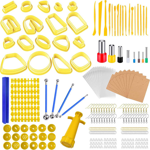 299 PCS Polymer Clay Cutters Set, 18 Shapes Clay Earring Cutters with Earrings Accessories, Clay Pattern Cutting Molds, Plastic Clay Cutters for P...