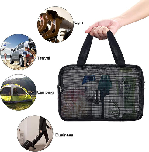 Moyad Mesh Shower Caddy Portable Toiletry Tote Gym Bag for College Dorm Bathroom (Black Large)...