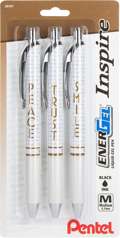 EnerGel Retractable Liquid Gel Pen, Inspire Collection, 0.7mm, Metal Tip, Medium Line, Black Ink, Pack of 3 Pens (BL77INSPBP3M)...