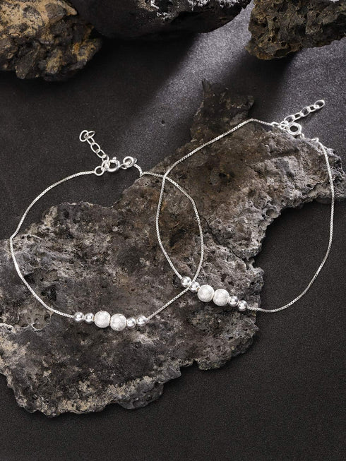 Sterling Silver Jewelry - Rhodium Plated 925 Stamp - Silver Beaded Anklet - Stylish Beautifully Designed for Women - 9" Long + 1" Extender...