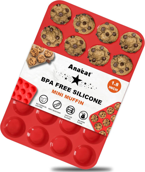 Anaeat Silicone Muffin Pan - Mini 24 Cups Cupcake Tray, Non-Stick Silicone Baking Molds for Making Muffin Cakes, Cupcake, Chocolate, Bread,Tart an...