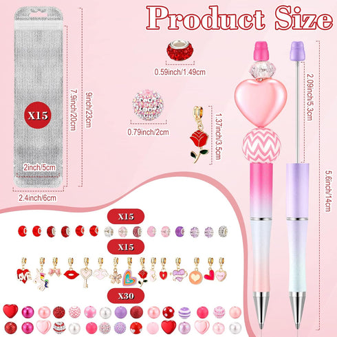 Crtiin 15 Pcs Beadable Pens Assorted Bead Pens DIY Ballpoint Beaded Pens with 60 Charm Beads Pendants Beads Spacer Bead 15 Pen Packaging Bags for ...