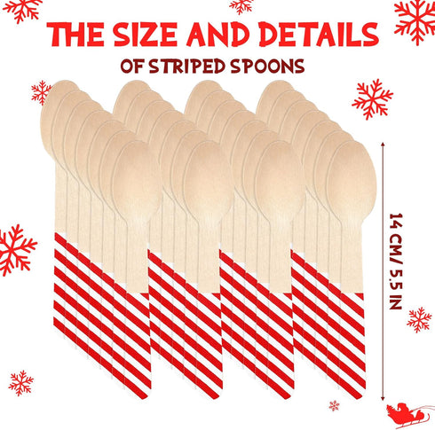 100 Pieces Wooden Spoons Disposable 5.5'' Christmas Disposable Wooden Spoon Pattern Wooden Spoons for Hot Chocolate Wooden Tasting Spoons for Cake...