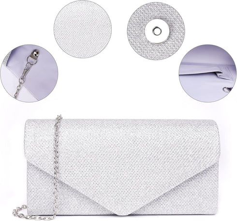 Larcenciel Clutch Purses for Women, Sparkly Sequin Envelope Clutch Evening Bag w/Chain, Elegant Party Prom Dress Bride Purse...