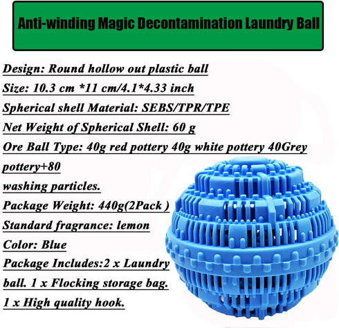 2Pcs Premium Washing Ball, Super Soft Shell Doesn't Hurt Clothes, Advanced ceramic balls, Eco-Friendly Laundry Balls,2000 Washing Cycle Laundry Ba...