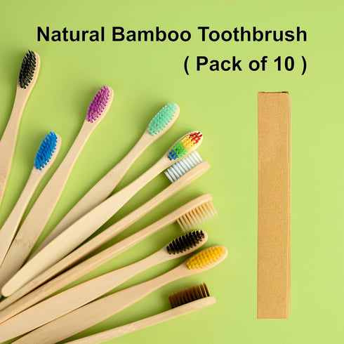 Bamboo Toothbrushes (10 Pack) | BPA Free Soft Bristles Tooth Brush, Eco Friendly Multi-Color Bristle Wood Tooth Brushes Recycled Biodegradable, So...