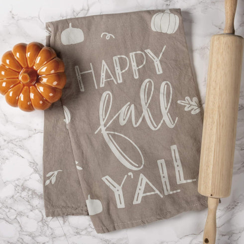 Primitives by Kathy Gray and White Hand-Lettered Dish Towel, 28 x 28-Inch, Happy Fall Y'all...