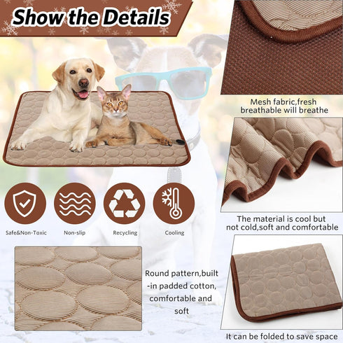 Pet Dog Cooling Bed Mats,Self Cooling Pet Dog Cool Mat Pads for Dogs Cats Indoor and Outdoor (Blue, Coffee)...