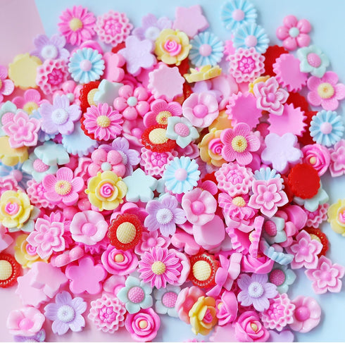LOPURO Flower Flatback Beads Charms, 50pcs Mix Resin Flower Flatback Charms for Phone Case Ornament Scrapbooking Crafts Making Hair Clip Headband ...