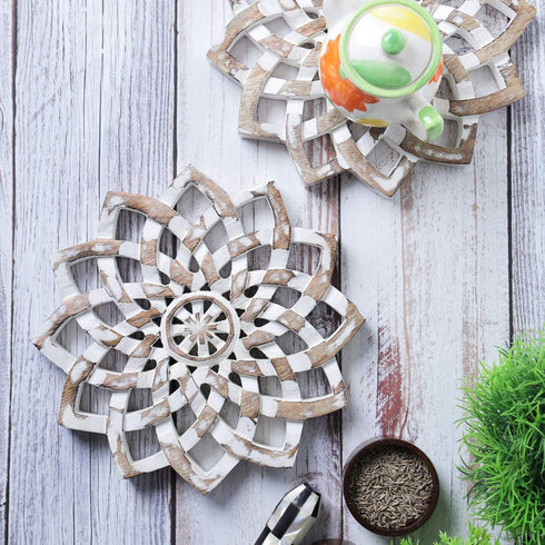Wooden Trivets for Hot Pots and Pans Tea Pot Holder White Wash Wooden Trivets for Hot Pots and Pans Tea Pot Holder (8 inches, 2)...