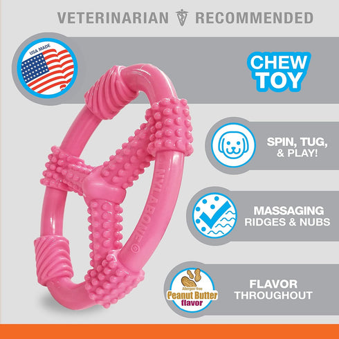 Nylabone Spin Tug & Play Pink Puppy Chew Toy for Teething - Puppy Supplies - Peanut Butter Flavor, Medium/Wolf (1 Count)...