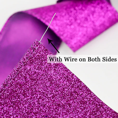 MEEDEE Purple Glitter Ribbon Halloween Ribbon 2.5 Inch Purple Wired Ribbon by 25 Yards Purple Tree Ribbon Purple Christmas Ribbon Purple Ribbon fo...