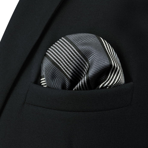 S&W SHLAX&WING Grey Men's Pocket Square Stripes Dark Gray for Suits 12×12...