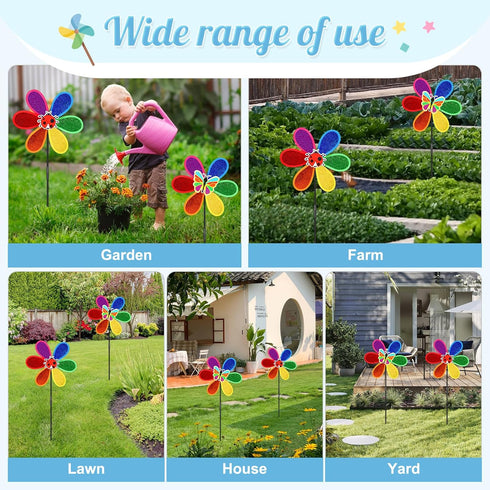4Pcs Pinwheels for Yard and Garden,11 inch Colorful Flower Rainbow Garden Windmill,Bulk Wind Lawn Pinwheels Yard Windmills,Toys(2Pack Butterfly+2P...