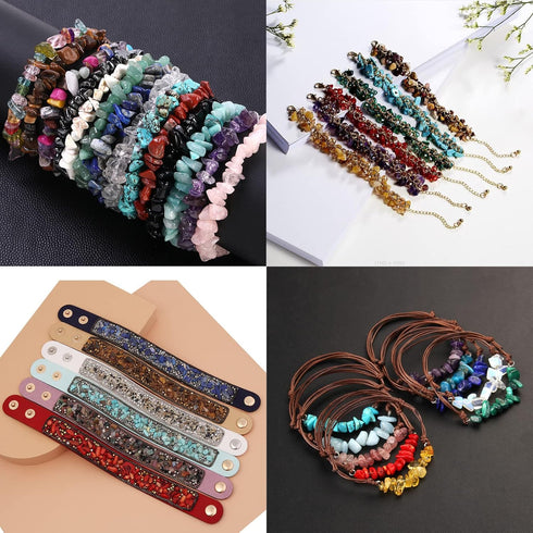 Topwon Gemstone Beads for Jewelry Making Kit 750 Pcs Natural Crystal Irregular Chips Stone Beads DIY Necklace Bracelet Making Gift Set...