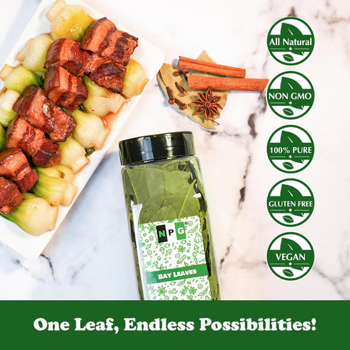 NPG Whole Bay Leaves 2 Oz, Dried Laurel Leaf, Aromatic Spice Herbs for Cooking Stew, Soup, Sauces, Seafood, Meat, and Vegetable Dishes...