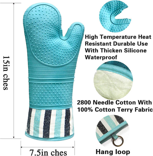 RED LMLDETA Heat Resistant 550 Degree Oven mitt, Silicone Oven Hot Mitts - 1 Pair, Extra Long Professional Baking Oven Gloves - Food Safe,Pot Hold...
