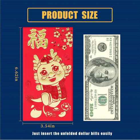 Red Envelopes Chinese New Year Dragon 2024, Lunar New Year Red Envelope Large Lucky Money Interoffice Envelopes Red Packet Hong Bao with 6 Differe...