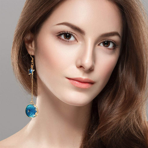 12 Pairs Moon Star Alloy Dangle Earth Planet Asymmetrical Drop Astronaut Stud Earrings Jewelry for Women Girls...